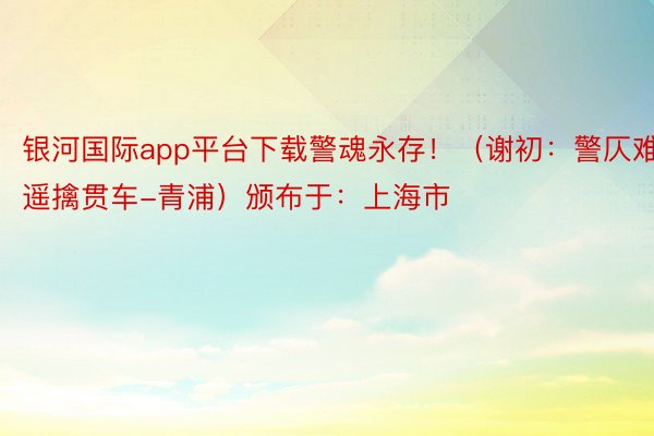 银河国际app平台下载警魂永存！（谢初：警仄难遥擒贯车-青浦）颁布于：上海市